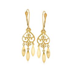 Ross-Simons - Italian 14kt Yellow Gold Filigree Drop Earrings. Made in Italy, our 14kt yellow gold drop earrings show off an openwork design with filigree details. They're ornate enough for a fancy look and still casual enough to wear every day. Hanging length is 1 5/8". Leverback, 14kt yellow gold drop earrings. Classic Yellow Gold Chandelier Earrings, 14k Gold Filigree Earrings, 14k Gold Dangle Earrings With Intricate Design, Elegant 14k Yellow Gold Chandelier Earrings, Formal Yellow Gold Chandelier Earrings With Intricate Design, Classic Yellow Gold Drop Chandelier Earrings, Classic Filigree Dangle Chandelier Earrings, Classic Filigree Chandelier Earrings, Classic Filigree Chandelier Dangle Earrings