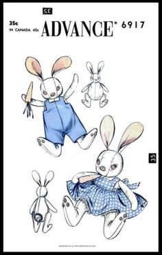 the front cover of an adult size sewing pattern, with rabbits in blue overalls