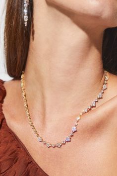 Be the star of the show in this all-around CZ motif pattern necklace! Subtle, understated glamour with a hint of sparkle — perfect for day or evening. Understated Glamour, Gold Collar Necklace, Motif Pattern, Brass Color, Collar Necklace, The Star, Wedding Shop, Cubic Zirconia, Fine Jewelry