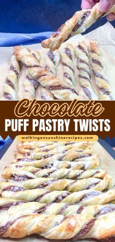 You only need a few ingredients to make these Chocolate Puff Pastry Twists. This yummy dessert recipe is filled with a sweetened chocolate cream cheese mixture rolled up in flaky puff pastry. Pin this easy dessert idea! Chocolate Puff Pastry, Pastry Twists, Sweet Puff Pastry, Easy Puff Pastry Recipe, Puff Pastry Recipes Dessert, Puff Pastry Twists, Chocolate Puff