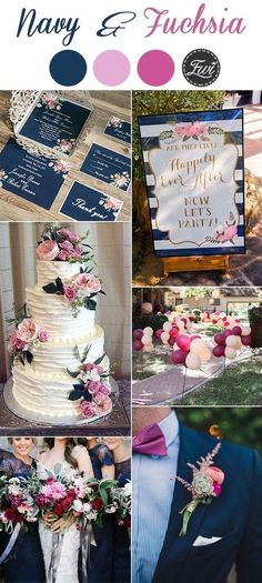 a collage of photos with wedding cake and menus