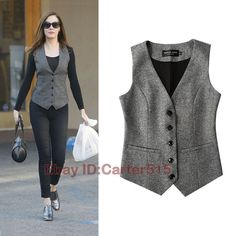 Women's Wool Blend Tweed Herringbone Slim Fit Vest Size:S-4XL Color:Black,Gray ,Brown Material:Wool Blend Description:   Note: 1.Measured by hand ,may 1-2cm error.measure yourslef before order it. 2.As different computers display colors differently, the color of the actual itemmay vary slightly from the above images. 3.We can not guarantee 100% the customers can fit the shoes because of the individual size.We appreciate your understanding       Payment Delivery details Shipping Method: Air Mail( Business Casual Vest Women, Office Vest Outfits For Women, Tailored Single Breasted Vest For Winter, Winter Workwear Vest With Buttons, Fall Vest With Buttons For Tailoring, Fitted Single-breasted Tweed Vest, Fitted Wool Vest For Fall, Winter Tweed Vest With Pockets, Fall Tweed Single Breasted Vest