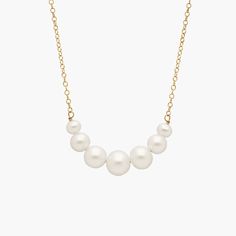 Add some freshness to your pearls with this graduated smile necklace of freshwater cultured pearls. Ranging from 3.5mm pearls to 6.5mm, this is the perfect gift for a bridesmaid or on your wedding day. Refined Pearl Necklace With Pearl Chain, Refined Anniversary Pearl Necklace With Pearl Chain, Refined Pearl Chain Necklace For Anniversary, Refined Pearl Chain Necklace, Refined Pearl Necklace, Refined Akoya Pearl Necklace With Pearl Chain, Refined Akoya Pearl Necklace For Wedding, Refined Akoya Pearl Necklace, Refined Pearl Necklace With Pearl Drop