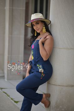 This modern style romper with a traditional look is perfect look for this season. It is a slim fitting romper with hand embroidered flowers and pockets on each side. Embroidered Fitted Jumpsuits And Rompers For Spring, Embroidered Cotton Jumpsuits And Rompers For Summer, Spring Embroidered Fitted Jumpsuits And Rompers, Embroidered Fitted Sleeveless Jumpsuits And Rompers, Sleeveless Embroidered Jumpsuits And Rompers For Summer, Mexican Clothing Style, Mexican Clothing, Traditional Mexican Dress, Spaghetti Strap Jumpsuit