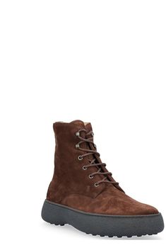 100% Calf Leather Bos Taurus, 100% Rubber | Tod's Men's Tods W. G. Lace-up Ankle Boots in Suede in Brown Africa | FW23/24 Fall Suede Lace-up Boots With Plain Toe, Winter Calf Leather Ankle Lace-up Boots, Suede Boots With Lug Sole And Moc Toe, Suede Waterproof Lace-up Boots With Lug Sole, Fall Calf Leather Boots With Leather Sole, Casual Calf Leather Boots With Leather Lining, Casual Boots In Calf Leather, Suede Lace-up Boots With Vibram Sole And Plain Toe, Suede Lace-up Boots With Vibram Sole