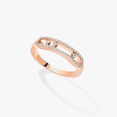 Pink Gold Diamond Pavé Ring Baby Move | Messika 04683-PG Messika Move Ring, Large Diamond Rings, Pink Gold Rings, Contemporary Fine Jewelry, Yellow Gold Diamond Ring, Diamond Jewel, Pave Diamond Ring, Pave Ring, Small Rings