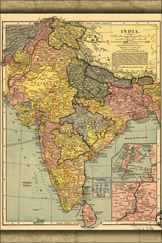 an old map of india with all the major cities