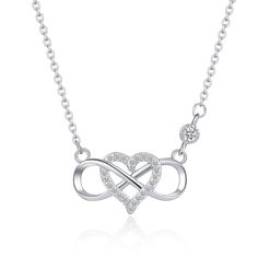 PRICES MAY VARY. ♾️【Infinity Heart Design】♾️ This Infinity Heart necklace features a dainty heart shaped by 22 accent cubic zirconia, entwined with a delicate infinity sign and paired with a touch of sparkling clear cubic zirconia paved on a delicate chain, symbolizing endless love for the only you. 🎁【Valentines Day Gifts】🎁 Coming with an elegant gift box, this heart necklace is a romantic gift for the special women or girl in your life. Be suitable as valentines day gift, Mother’s Day gifts, Sterling Silver Infinity Heart Necklace For Anniversary, Silver Infinity Heart Necklace For Anniversary, Elegant Adjustable Double Heart Necklace, Infinity Necklace For Birthday And Mother's Day, Silver Heart Pendant Necklace For Birthday, Adjustable Double Heart Necklace For Anniversary, Elegant Silver Charm Necklaces For Valentine's Day, Silver Adjustable Heart Necklace For Wedding, Silver Heart Necklace With Adjustable Chain For Wedding