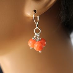 Coral Dangle Jewelry For Gifts, Orange Round Beads Jewelry For Gift, Gemstone Beads Jewelry Gift, Gemstone Beads Jewelry For Gifts, Handmade Earrings As Gift For Mom, Handmade Coral Earrings For Gifts, Handmade Coral Dangle Jewelry, Coral Jewelry With Lobster Clasp For Gift, Handmade Coral Round Jewelry