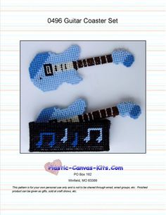 two blue guitars with musical notes on them