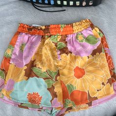 Flower Short / Size Medium / New With Tags Floral Print Summer Bottoms For Brunch, Summer Shorts For Brunch During Beach Season, Retro Floral Print Bottoms For Spring, Multicolor Floral Print Bottoms For Summer, Multicolor Floral Print Bottoms For Brunch, Summer Floral Print Multicolor Bottoms, Multicolor Floral Print Summer Bottoms, Pink Floral Print Bottoms For Brunch, Floral Print Short Bottoms For Brunch