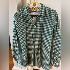 Green Checkered Shirt. Brand New With Tags. Smoke Free Home. Green Button-up Office Shirt, Green Cotton Office Blouse, Green Cotton Blouse For The Office, Preppy Fitted Button-up Blouse, Green Button Closure Shirt For Daywear, Everyday Green Long Sleeve Shirt, Green Long Sleeve Shirt For Everyday, Plaid Button-up Office Tops, Green Everyday Shirt With Buttons