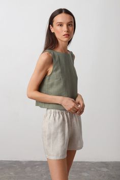 SONATE Linen Tank Top / Sleeveless Blouse / Linen Crop Top - Etsy Casual Scoop Back Tank Top For Summer, Cotton Scoop Back Top For Summer, Summer Cotton Camisole With Scoop Back, Summer Cotton Scoop Back Camisole, Relaxed Fit Scoop Neck Tank Top For Summer, Relaxed Fit Scoop Neck Crop Top For Summer, Relaxed Fit Sleeveless Crop Top, Green Relaxed Fit Tank Top For Summer, Relaxed Fit Green Tank Top For Summer