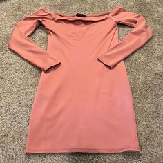 Worn Twice, Brand New! Beautiful Pink Color. Slim Fitting. Above The Knee Dress. Off The Shoulder. Above The Knee Dress, Long Sleeve Fitted Dress, Knee Dress, Forever 21 Dresses, Above The Knee, Sleeve Dress, The Knee, Pink Color, Off The Shoulder