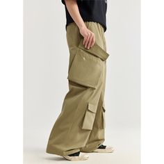 Summer High Street Multi-Pocket Wide Leg Cargo Pants Fabric: 100%Polyester Size: S, M, L, XL Style: Cargo Pants Pants Type: Wide Leg Pants Multiple Color Selections: Khaki, Brown  Season: Spring, Fall, Summer Techwear Wide Leg Cargo Pants With Patch Pockets, Baggy Cargo Jeans With Pockets For Outdoor Activities, Khaki Wide-leg Cargo Jeans, Techwear Wide Leg Bottoms With Patch Pockets, Green Wide-leg Cargo Pants With Patch Pockets, Baggy Bottoms With Patch Pockets For Outdoor Activities, Utility Wide-leg Pants With Multiple Pockets, Cotton Parachute Pants With Pockets For Outdoor Activities, Khaki Utility Cargo Pants Full Length