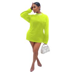 Fashion Letter High Neck Dexy Long Dleeve Hip Dress Trendy Long Sleeve Sweater Dress For Summer, Trendy Long Sleeve Sweater Dress For Party, Long Sleeve Solid Color Sweater Dress For Spring, Solid Color Long Sleeve Sweater Dress For Spring, Casual Green Long Sleeve Bodycon Dress, Yellow Long Sleeve Bodycon Dress, Casual Stretch Long Sleeve Mini Dress, Casual Solid Color Mini Long Sleeve Dress, Casual Long Sleeve Solid Color Bodycon Dress