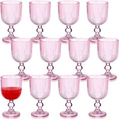 PRICES MAY VARY. Value Glassware Set: you will receive 12 packs of pink glass goblet with good craftsmanship, sufficient quantity to meet your daily use and replacement needs; You can share it with your family and friends; It can give you a different kind of drinking experience Vertical Bar Textured Design: these solid color glass goblets are pink with a vertical bar textured design on the outside of the glass, making them easy to hold; The stemmed glasses will add a touch of elegance to your di Pink Drinking Glasses, Wedding Bars, Fancy Glassware, Soda Juice, Pink Wine Glasses, Glassware Vintage, Vintage Drinking Glasses, Pink Glassware, Vintage Wine Glasses