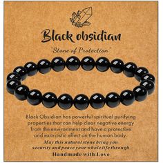 PRICES MAY VARY. [Black Obsidian Bracelet]: We carefully select high quality crystal stones, with stretch bracelet string, handmade, only to give you a unique and perfect black obsidian bracelet. [Size]: The black obsidian bracelet is about 7.5 inches long, the bead size is 8mm, elastic, stretchable, fits most people's wrist, you can not worry about wearing the problem. [Function of Crystal]: Bracelet comes with an introductory card about the functions of crystals! black obsidian has powerful sp Stone Beaded Bracelets, Black Obsidian Bracelet, Bracelet String, Crystals Black, Lava Rock Bracelet, Lava Bead Bracelet, Obsidian Bracelet, Lava Stone Bracelet, Crystal Healing Bracelets