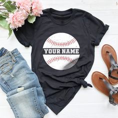 "Custom Baseball T-Shirt, Custom Baseball T-Shirt, Team Name Baseball T-Shirt, Custom Shirts For Baseball Player, Baseball Mom T-Shirt Welcome to LunaTeeApparel ☺️ Our shirts are clean, high quality and soft. It is prepared quickly by our boutique Ironing and shipped. Enjoy your shopping It is a pleasure for us to help you with your questions and you can reach us at any time. Please, don't forget to check our size cards. HOW TO ORDER SHIRT 👕 Please, choose your favorite t-shirt color and size f Black Team Spirit T-shirt With Letter Print, Team Spirit T-shirt With Letter Print For Streetwear, Black T-shirt For Baseball Season, Sports Fan Style, Team Spirit Letter Print T-shirt For Streetwear, Black Baseball Fan Apparel T-shirt, Black T-shirt For Baseball Season Fan Apparel, Black Sports Fan T-shirt For Baseball Season, Sports T-shirt With Text Print And Crew Neck, Sports Crew Neck T-shirt With Text Print