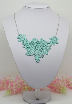 Mint green lace necklace  is suitable for every special occasion and also for ordinary days. It can be a wonderful gift for yourself or a friend! Embridery lace necklace is made from polyester thread. This special necklace is made from beige thread.  Total lenth of the necklace is 48cm (18.89inch) Each piece that you will find in the collection is made one at a time, with carefully selected materials, and most styles are created in very small runs according material availability.  Handmade in ou Green Jewelry For Mother's Day Wedding, Green Jewelry For Wedding And Mother's Day, Green Wedding Jewelry For Mother's Day, Adjustable Bridal Necklace Gift, Adjustable Bridal Necklace As Gift, Elegant Handmade Green Bridal Necklace, Handmade Adjustable Necklace For Bridesmaid Gift, Handmade Adjustable Necklace For Bridesmaids, Handmade Green Necklace As A Gift For Her