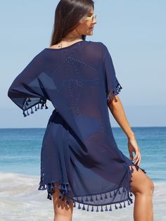 Enhance your beachside allure with this Navy Tassel Split Patchwork Beach Cover Up, boasting a fusion of sophistication and playful flair. Adorned with eye-catching patchwork and stylish tassel accents, this cover-up offers both elegance and charm. Perfect for lounging by the waves or strolling along the shore, it's the ultimate companion for your seaside adventures, ensuring you stand out with effortless style. Beach Dresses Casual, Casual Dresses Plus Size, Bridesmaid Dresses Plus Size, Beach Covers, Wedding Bridesmaid Dresses, Plus Size Swimwear, Prom Party Dresses, New Arrival Dress, Beach Dresses