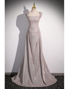 10% off now! Shop long grey shiny simple prom dress with off shoulder straps online. Sheprom offers formal, party, casual & more style dresses to fit your special occasions. Shiny Long Dresses, Grey Grad Dresses, Grey Graduation Dress, Half Sleeve Prom Dress, Winter Wonderland Prom Dress, Simple Pretty Dresses, Ethereal Gala Dresses, Silver Formal Dress Long, Star Wars Prom Dress