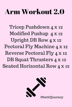 a pink poster with the words arm workout 2 0 and an image of a barbell