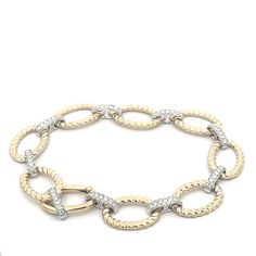 14-Karat Yellow/White Gold Diamond Link Bracelet, 0.65Tw Luxury Oval Link Bracelet With Diamond Accents, Classic White Bracelet With Pave Setting, White Classic Bracelet With Pave Setting, White Pave Setting Bracelet For Formal Occasions, Luxury White Gold Oval Link Tennis Bracelet, White Pave Setting Bracelets For Formal Occasions, Formal White Bracelet With Pave Setting, Oval White Bracelets With Diamond Accents, Formal White Bracelets With Pave Setting