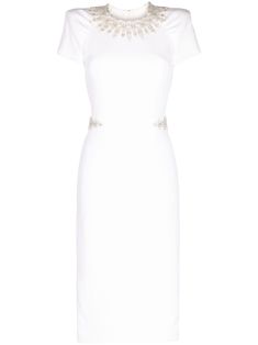 Elegant Short Sleeve Embellished Midi Dress, Embellished Short Sleeve Midi Dress For Wedding, Formal White Embellished Midi Dress, White Embellished Midi Dress, Beaded Midi Dress, Embellished Midi Dress, Midi Dress White, Draped Midi Dresses, Denim Midi Dress