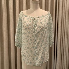 Nwot White Button Down Pleasant Blouse With Blue Floral Motif And Elastic Top Trim. Can Be Worn Off The Shoulder. Rugby Ralph Lauren, Womens Rugby, Off The Shoulder Blouse, Elastic Top, Lauren White, White Button Down, Ralph Lauren Tops, Floral Motif, Blue Floral