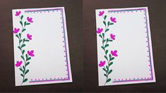 two cards with pink flowers and green leaves on them, one is cut in half