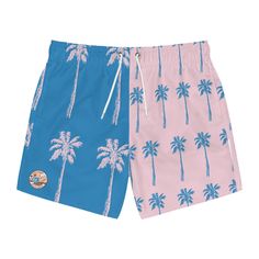 Nothing can swoosh down the summer heat like a dive into the sea - or into the nearest pool. These palm tree swim trunks are here to save the day. With vivid colors, these swim trunks help you conquer the summer season in custom style.  .: Material: 100% polyester .: Extra light fabric (3.54 oz/yd² (120 g/m .: Fast-dry fabric .: Mesh basket lining  .: Mesh-lined side pockets .: Printed care label inside .: Drawstring waist Beachwear Swim Trunks For Surfing, Pink Summer Swim Trunks For Poolside, Hawaiian Swim Trunks For Surfing Beach Season, Beachwear Swim Trunks For Surfing Vacation, Pink Beachwear Swim Trunks For Pool, Pink Swim Trunks For Beach Vacation, Hawaiian Style Swim Trunks For Summer Surfing, Hawaiian Swim Trunks For Surfing In Summer, Hawaiian Style Swim Trunks For Surfing Vacation