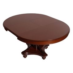 an oval wooden table with two leaves on the top and one leaf at the base