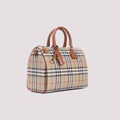 Burberry Bowling Medium Check Beige Polyurethane Handbag. Beige tech fabric, iconic vintage checkered pattern, golden-toned hardware, brown leather handles, leather-wrapped keychain, zipper closure with padlock, attachable and adjustable shoulder strap, hand-painted piping, cotton lining. Wrapped Keychain, Burberry Bowling Bag, Burberry Vintage Bag, Burberry Bridle Bag, Burberry Tote Vintage, Burberry Vintage Crossbody Bag, Burberry Shop, Beige Handbags, Brown Bags