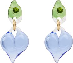 Pair of handcrafted glass drop earrings in blue and green. · Graphic at face and drop · Post-stud fastening · H1.75 x W0.75 Supplier color: Blue/Green Glass Drop Earrings, Green Jewelry, Blue And Green, Green Glass, Accessories Earrings, Jewelry Collection, Blue Green, Color Blue, Fashion Jewelry