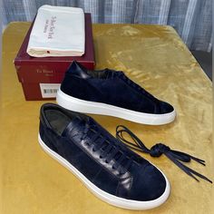 Brand New With Box, Sleeve, And Laces Originally $399 + Tax = $436 Malden Style: 311524n Leather: Softy/Buttero Color: Blue/Blmar F Bia Size: 10 Mens Luxury Navy Sneakers With Round Toe, Luxury Low-top Leather Shoes, Designer Sneakers With Brogue Detailing And Round Toe, Designer Calf Leather Sneakers With Brogue Detailing, Luxury Low-top Custom Sneakers For Formal Occasions, Luxury Sneakers With Brogue Detailing, Luxury Formal Sneakers With Round Toe, Luxury Custom Lace-up Sneakers For Formal Occasions, Luxury Lace-up Custom Sneakers For Formal Occasions