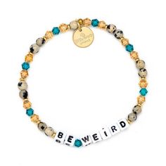 Edit your life frequently and ruthlessly. It’s your masterpiece after all. Hand-crafted using fine-cut stones and acrylic letter beads Gold-plated brass hardware Elastic stretch bracelet Handle with Care - do not wet Little Words Project Little Words Project® encourages women to both be kind to themselves and to others. The handcrafted bracelets are each made with a different inspirational word. Each bracelet features a tag inscribed with a registration code. This code is used to register your b Edit Your Life, Alphabet Bracelet, Little Words Project, Letter Bead Bracelets, Seed Bead Crafts, Be Weird, Word Bracelet, Acrylic Letters, Handle With Care