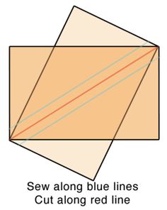 an orange rectangle is shown with lines cut along red line in the bottom right corner