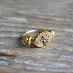 Wolf + Stars Ring Recycled Metal Jewelry, Stars Ring, Roman Ring, Constellation Jewelry, Stars Gold, Stack Rings, Bronze Ring, Silver Signet Ring, Zodiac Jewelry