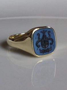 Men's 18k Gold Gemstone Set Signet Ring Seal Engraved - Etsy Luxury 14k Gold Signet Ring With Intaglio, Formal Yellow Gold Signet Ring With Coat Of Arms, Formal Yellow Gold Engraved Ring With Coat Of Arms, Formal Yellow Gold Coat Of Arms Ring, Antique Signet Ring With Polished Finish For Formal Occasions, Formal Blue Signet Ring Stamped 14k, Formal Signet Ring With Coat Of Arms, Classic Ceremonial Signet Ring With Intaglio, Ceremonial Oval Signet Ring Stamped 14k