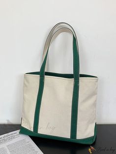 Bird in Bag - Korean-Style Capacity Simple Casual Tote Bag Casual Tote Bag, Casual Tote, Green Pattern, Shoulder Tote Bag, Bird In Bag, Shoulder Tote, Color Blocking, Korean Fashion, Composition