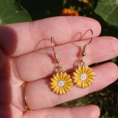 Yellow Flower Earrings Yellow Earrings Aesthetic, Yellow Everything, Yellow Flower Earrings, Gold Flower Charm Earrings For Summer, Adjustable Gold Sunflower Earrings, Gold Flower Earrings For Summer, Casual Hypoallergenic Jewelry For Spring, Spring Casual Hypoallergenic Jewelry, Casual Hypoallergenic Spring Jewelry