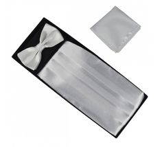 Cummerbund / Bow Tie / Hanky Sets - Finish off any suit for that special occasion... Weddings, Proms, perfect for any special event. Features: * Adjustable Cummerbund * Pre-tied bow with adjustable neck strap * Matching Hanky * Box set - great gift * Machine care * Satin * Import Classic White Sets For Black Tie Occasions, Classic White Party Sets, Elegant White Suit And Tie Accessories For Party, Handkerchief Men, Silk Bow Ties, Pre Tied Bow Tie, Sash Belts, Mens Formal, Mens Bow Ties