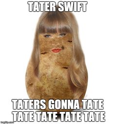 a woman with long blonde hair and bangs has her face painted like a potato