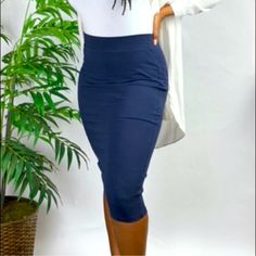 This Skirt Features A Stretchy, Fitted Material, And Midi Length; Can Be Dressed Up Or Down Depending On The Occasion. 95% Cotton 5% Spandex Model Is 5'2 And Wears A Size Large. New Without Tags Stretch Midi-length Pencil Skirt For Day Out, Stretch Midi Length Pencil Skirt For Day Out, Blue Non-stretch Pencil Skirt, Stretch Pencil Skirt With Lined Detail For Day Out, Stretch Lined Pencil Skirt For Day Out, Stretch Midi Lined Skirt, Stretch Midi-length Lined Skirt, Stretch Midi Length Lined Skirt, Fitted Knee-length Bottoms For Day Out