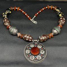 Vintage Beautiful Nepali Jewelry Tibetan Huge Necklace Old Carnelian Agate Brass | eBay Huge Necklace, Nepali Jewelry, Carnelian Agate, Brass Necklace, Ethnic Jewelry, Big Size, Vintage Brass, Nepal, Glass Beads