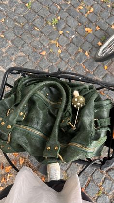 #copenhagen #bikelife #green #bag #balenciaga Green Balenciaga Bag, Dark Green Bag Outfit, Balenciaga Aesthetic, Fall Bags, Super Rich Kids, Bag Outfit, Balenciaga Bag, City Bag