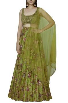 Shop for Astha Narang Green Blouse Embroidered Lehenga Set for Women Online at Aza Fashions Pakistani Bridesmaids, Astha Narang, Yellow Embroidery, Wedding Lehenga Designs, Wedding Lehengas, Designer Lehengas, Party Wear Lehenga Choli, Lehenga Style, Embroidered Lehenga