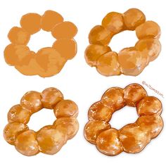 three different types of doughnuts are shown in this image, one is orange and the other has brown