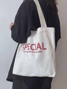 Bag For Love - Letter Graphic Shopper Bag  - Women Tote Bags White Tote Shoulder Bag With Letter Print, White Rectangular Shoulder Bag With Letter Print, Casual White Shoulder Bag With Letter Print, White Letter Print Bags For Everyday Use, White Bags With Letter Print For Everyday Use, White Letter Print Canvas Bag For School, White Letter Print Canvas School Bag, White Canvas Bag With Letter Print For School, Red Letter Print Bags For Shopping